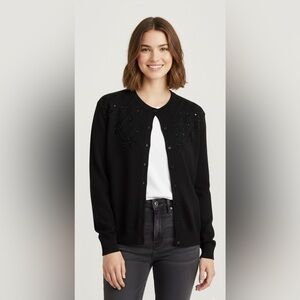 VTG‎ 60s Featherknits Black Beaded Cardigan Sweater Rockabilly Trad Wife Retro